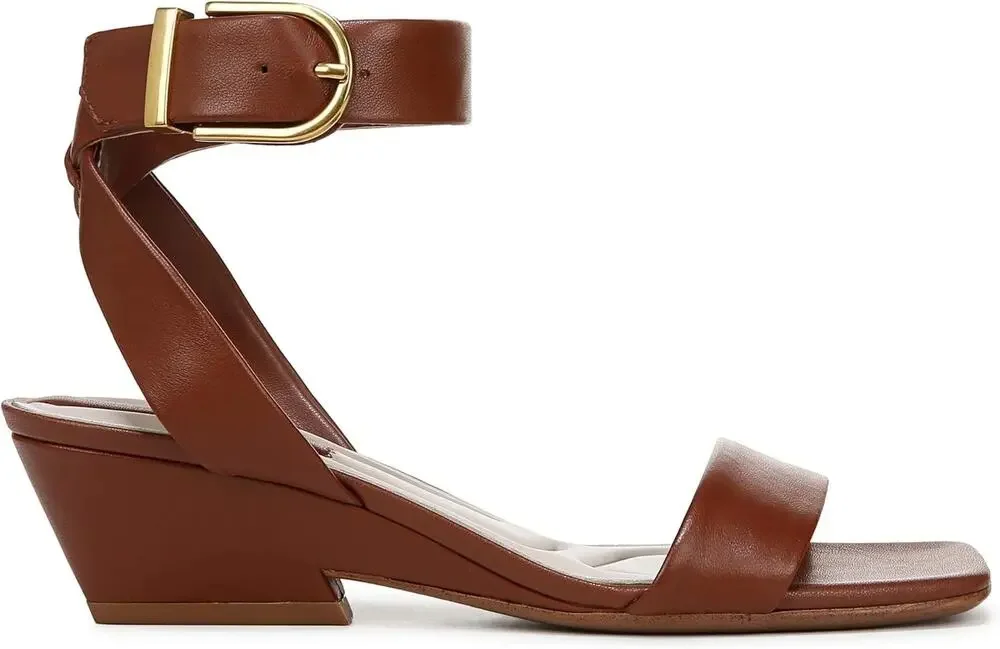 Franco Sarto Savini Ankle Strap Leather Square Toe Wedge Sandals Brown 9
